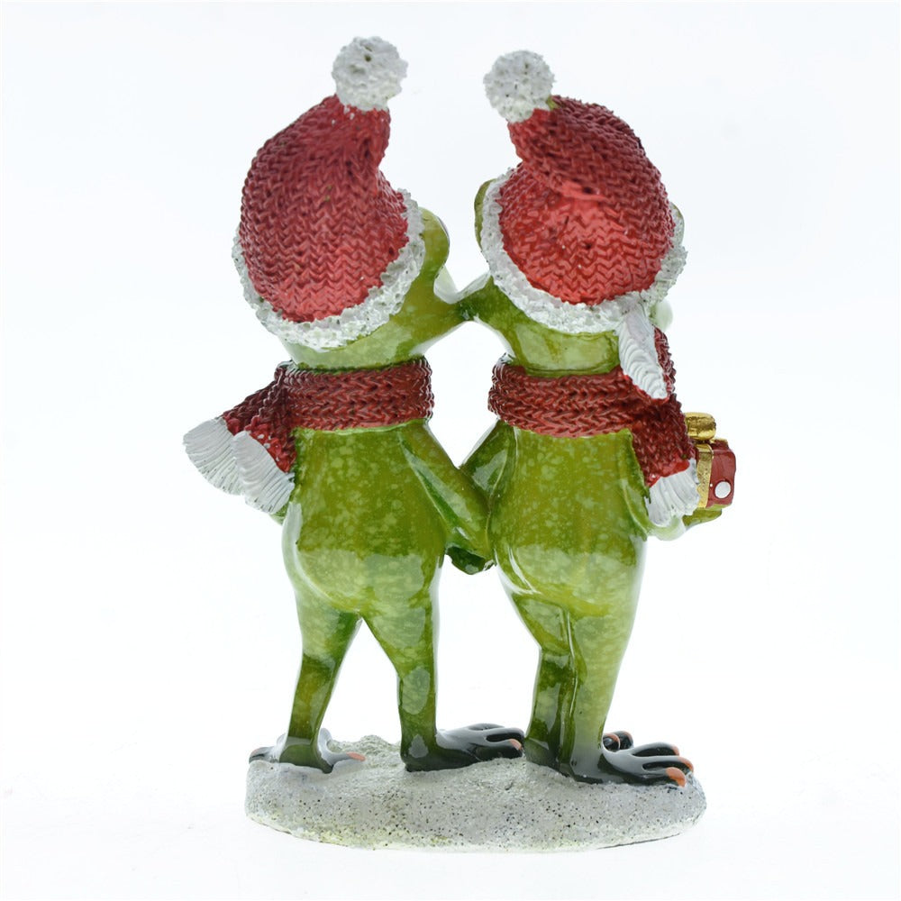 Holiday Frog Couple Figurine for Playful Christmas Decor