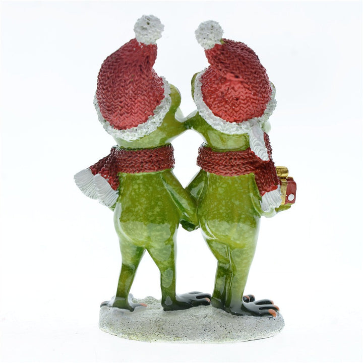 Holiday Frog Couple Figurine for Playful Christmas Decor