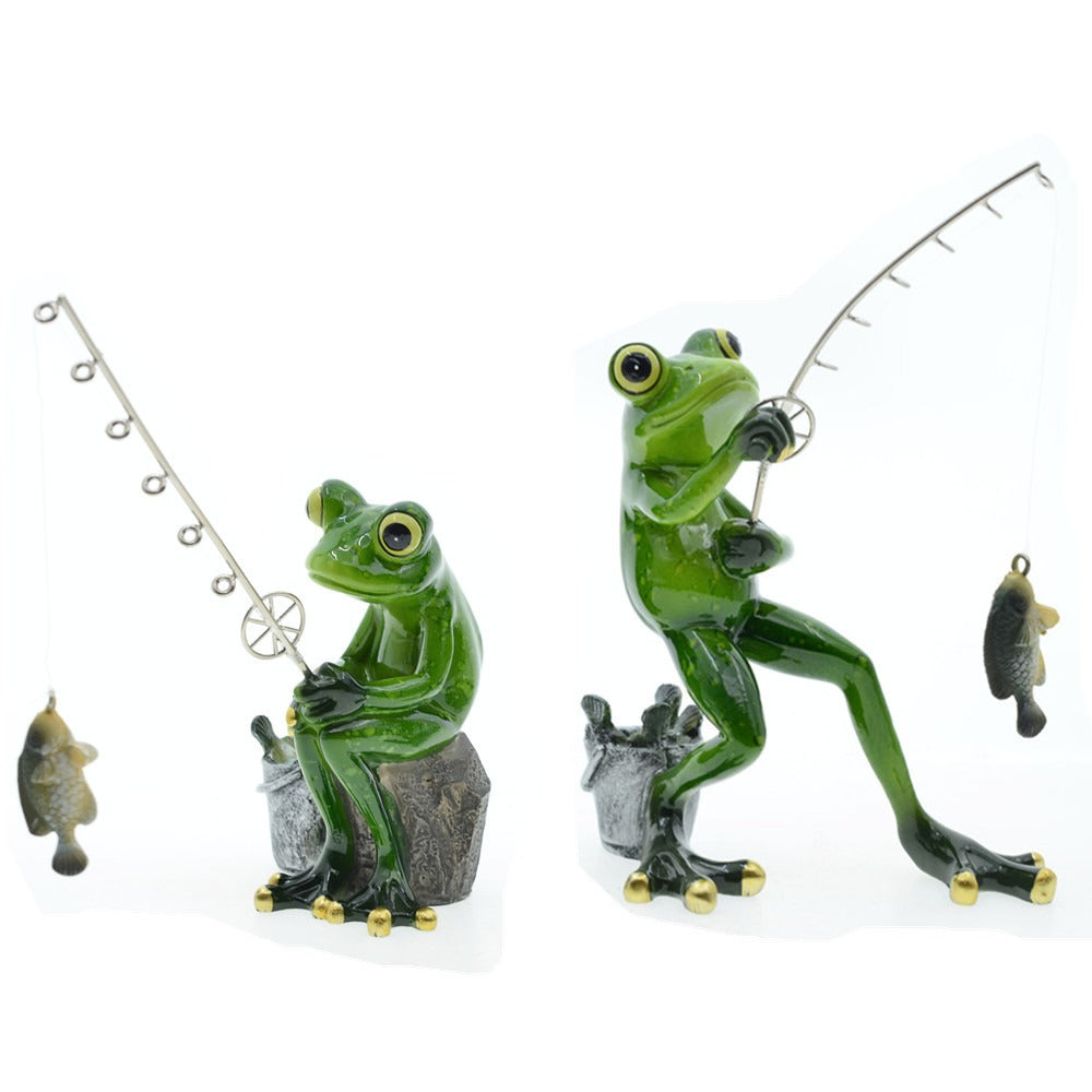 Fishing Frog Resin Ornaments for Whimsical Garden Décor