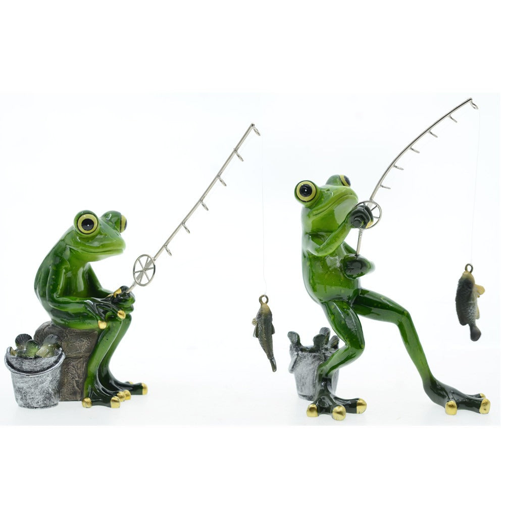 Fishing Frog Resin Ornaments for Whimsical Garden Décor