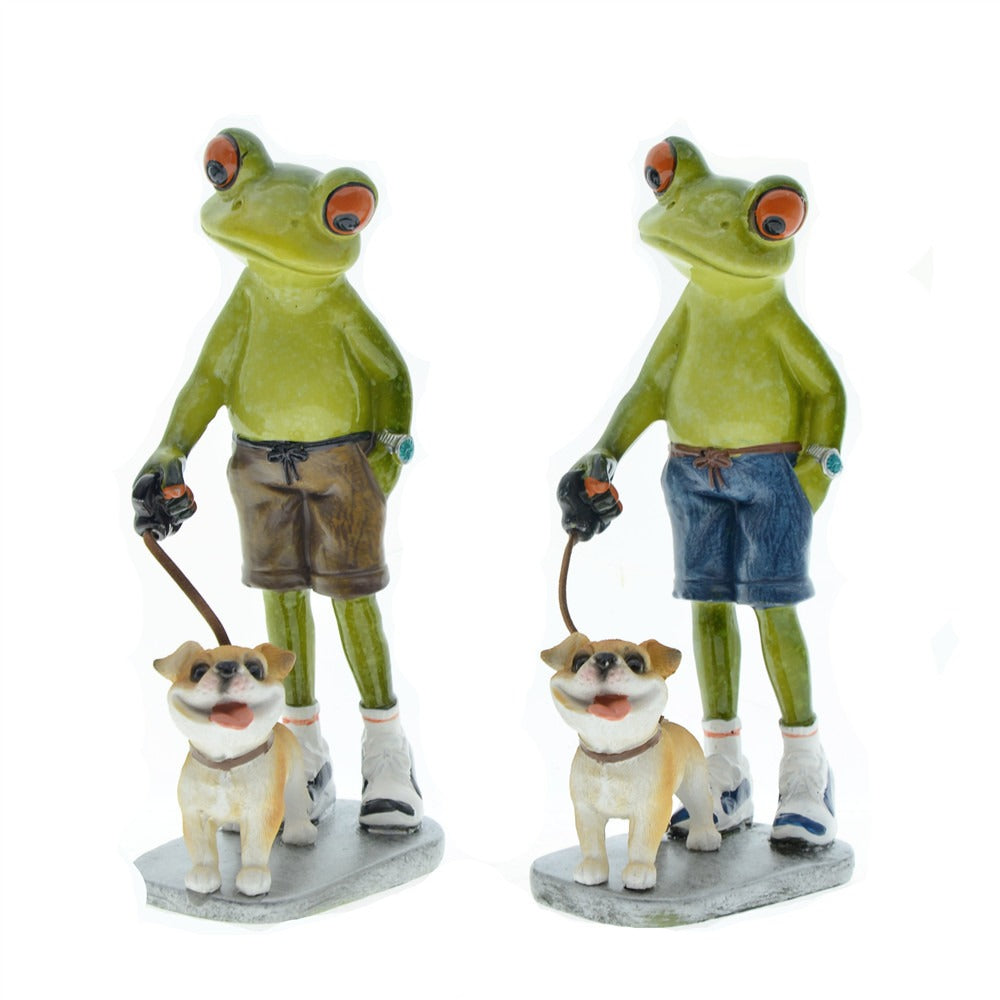 Frog And Dog Walking Figurines For Playful Displays