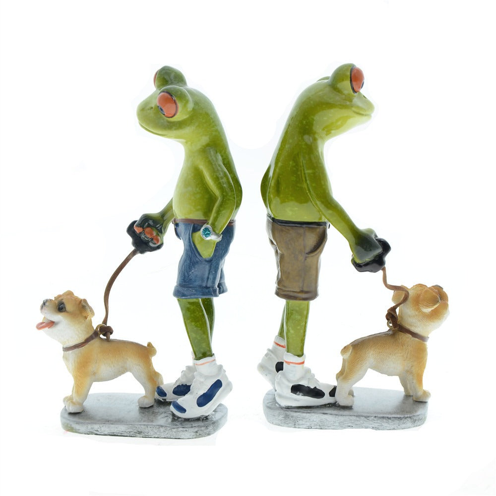 Frog And Dog Walking Figurines For Playful Displays