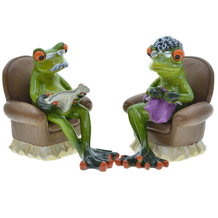Grandpa Grandma Frog Figurines Couple Sofa Shelf Decor