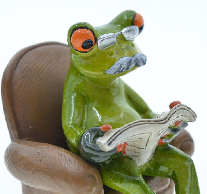 Grandpa Grandma Frog Figurines Couple Sofa Shelf Decor