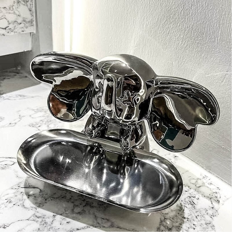 Chrome Elephant Key Tray Decor for Entryway Shelves