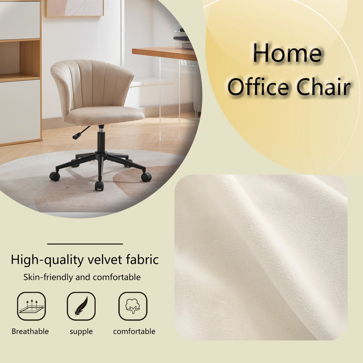 Flower Shape Velvet Swivel Desk Chair for Home Office