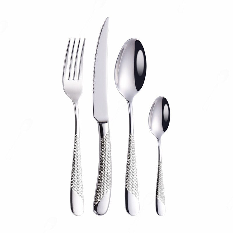 Gold Stainless Steel Cutlery Set with Serrated Steak Knives