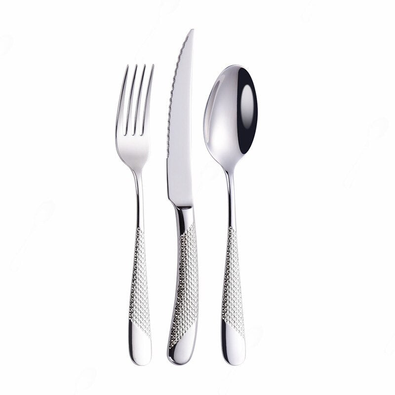 Gold Stainless Steel Cutlery Set with Serrated Steak Knives