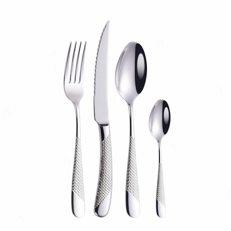Gold Stainless Steel Cutlery Set with Serrated Steak Knives