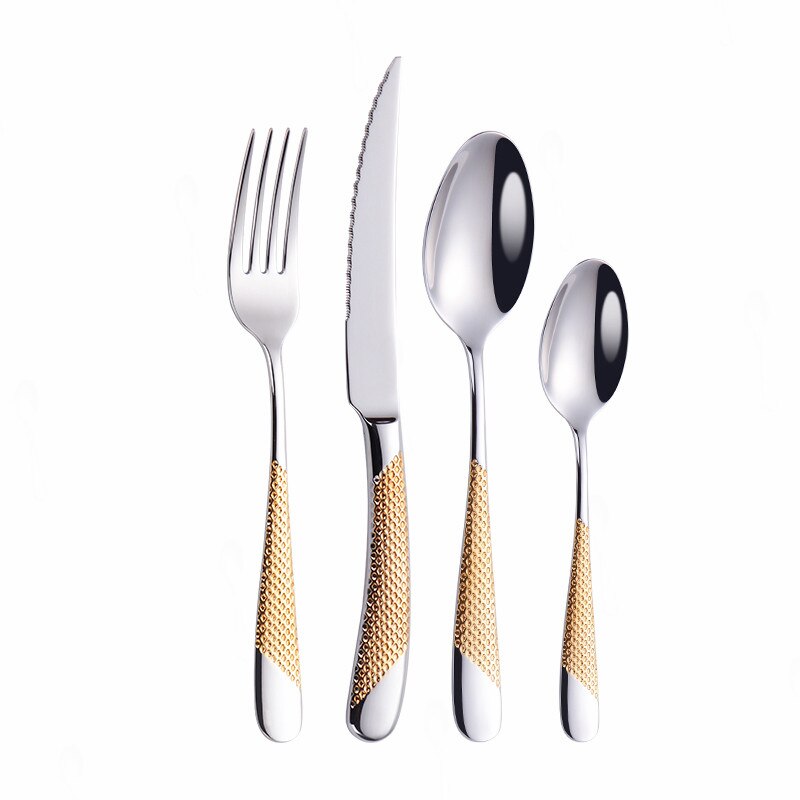Gold Stainless Steel Cutlery Set with Serrated Steak Knives