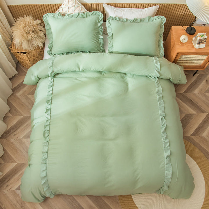 Ruffled Quilt Cover Set for a Soft Sage Bedroom Look