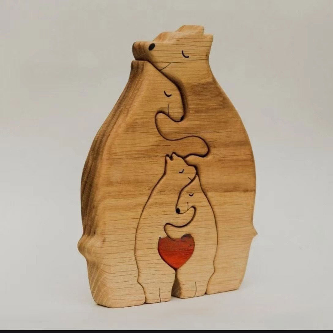 Handmade Wooden Bear Family Puzzle Keepsake Decor