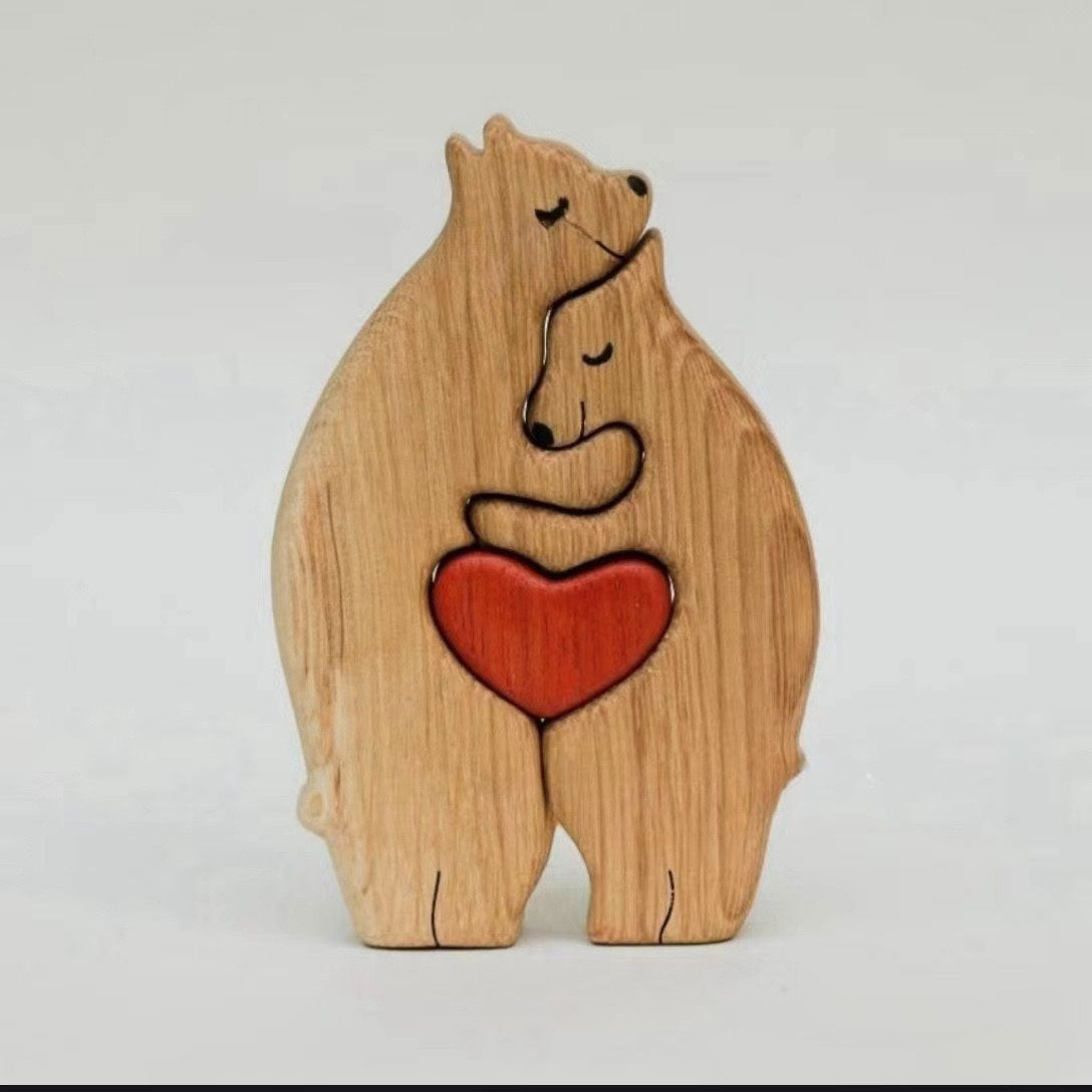 Handmade Wooden Bear Family Puzzle Keepsake Decor