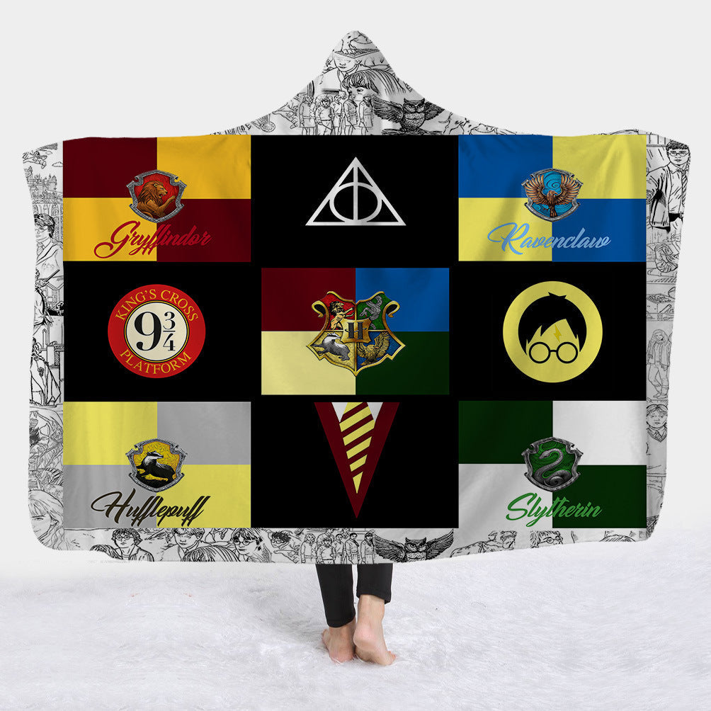 Hooded Blanket with Sherpa Lining, Wearable Crest Print
