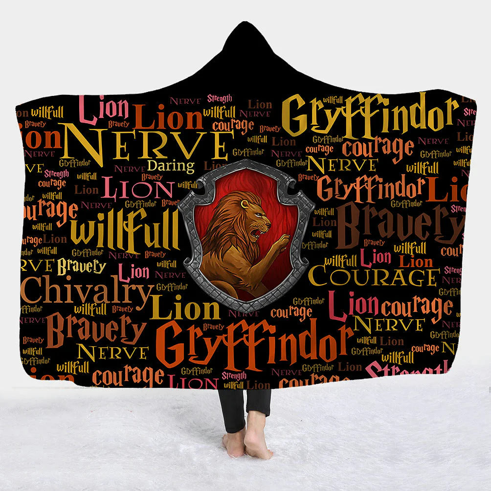 Hooded Blanket with Sherpa Lining, Wearable Crest Print