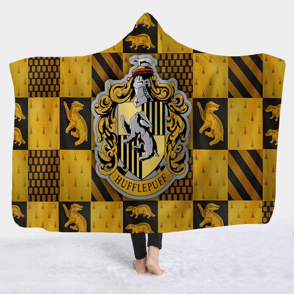 Hooded Blanket with Sherpa Lining, Wearable Crest Print