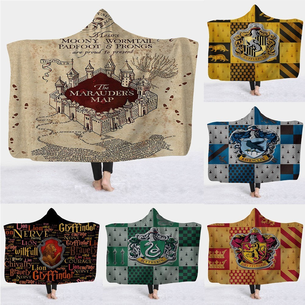 Hooded Blanket with Sherpa Lining, Wearable Crest Print
