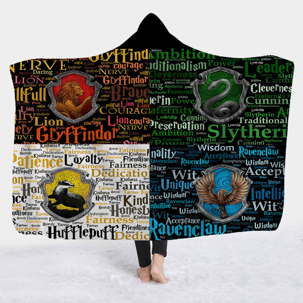 Hooded Blanket with Sherpa Lining, Wearable Crest Print