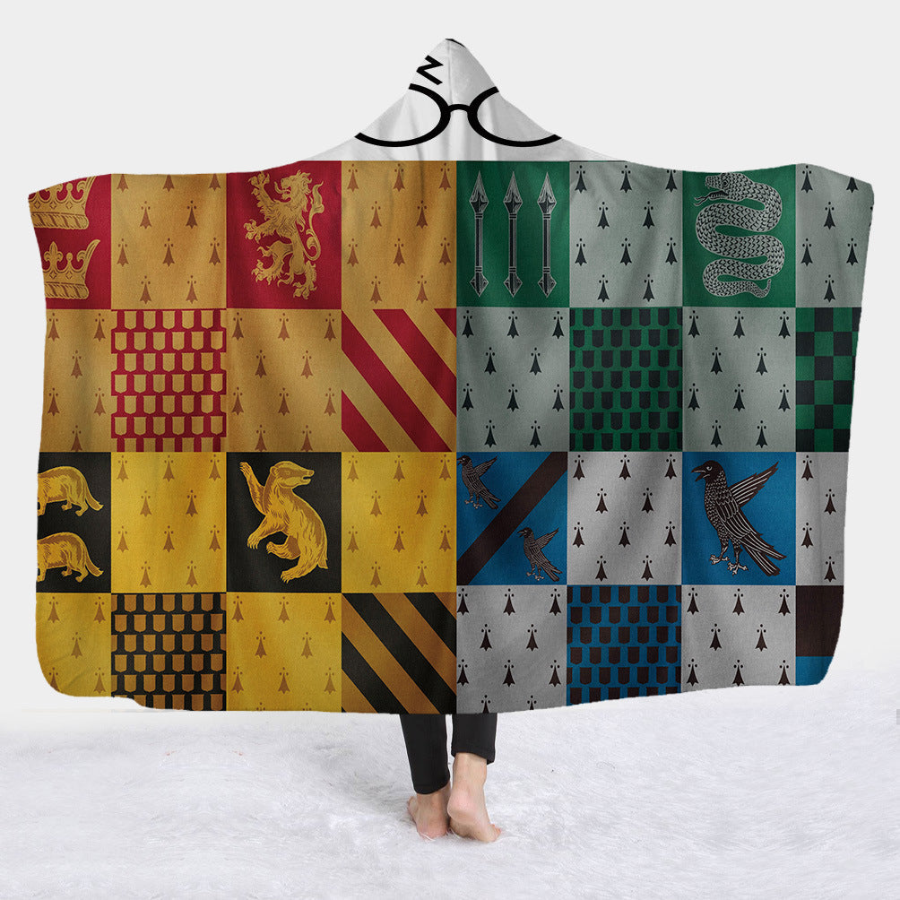 Hooded Blanket with Sherpa Lining, Wearable Crest Print