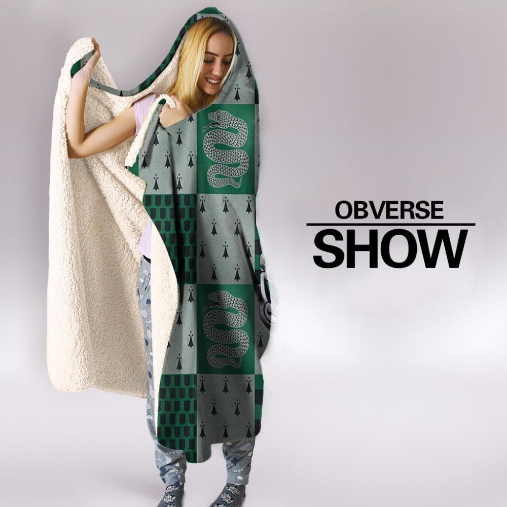 Hooded Blanket with Sherpa Lining, Wearable Crest Print