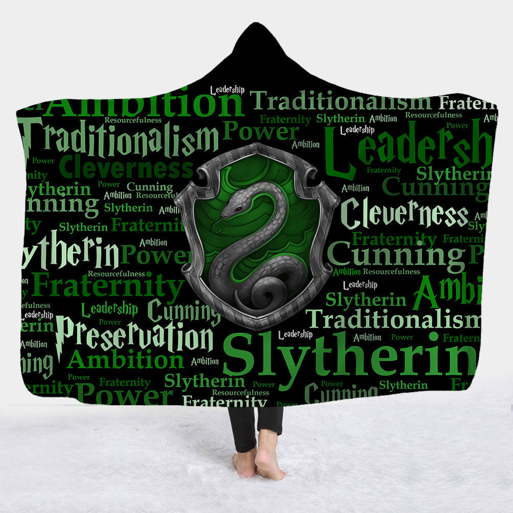 Hooded Blanket with Sherpa Lining, Wearable Crest Print