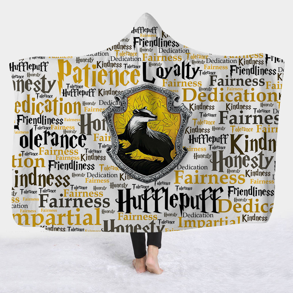 Hooded Blanket with Sherpa Lining, Wearable Crest Print