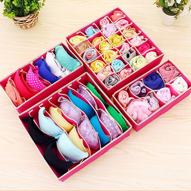 Foldable Underwear Drawer Organizer Set, 4 Sizes for Bras