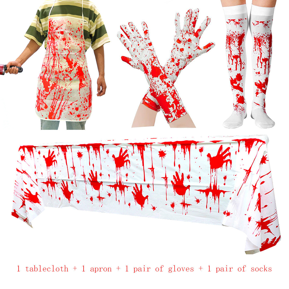 Blood Splatter Costume Set – Apron, Gloves & Socks