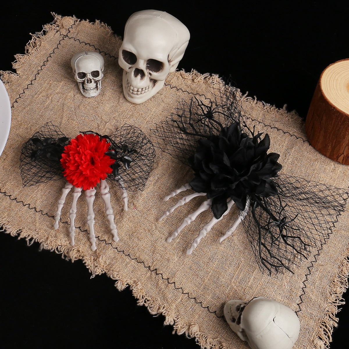 Skeleton Hand Rose Hair Clip for Gothic Halloween