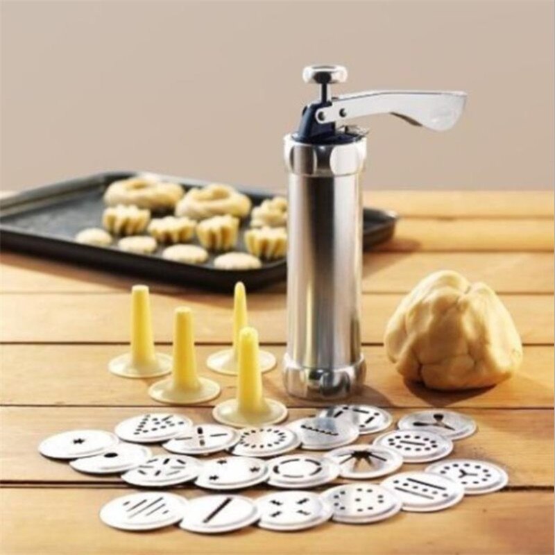 Stainless Steel Cookie Press Set: 20 Discs, 4 Nozzles