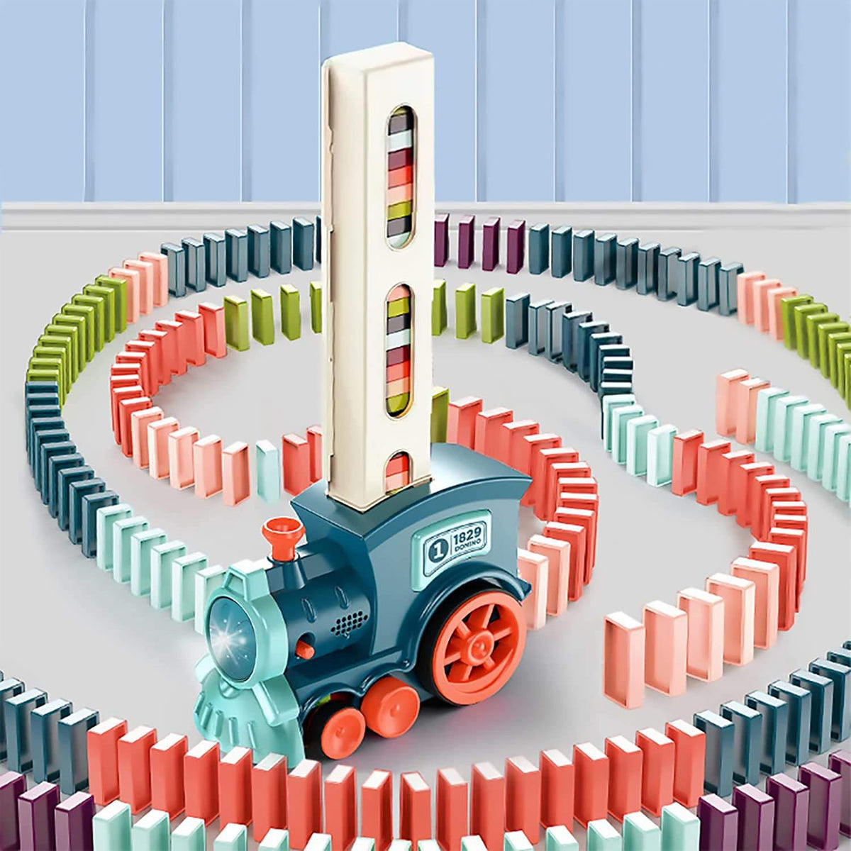 Automatic Domino Train Toy for Colorful Chain Reactions