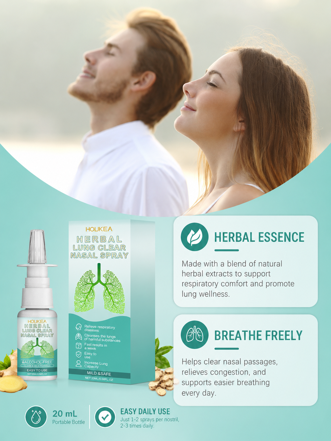 Houkea Herbal Nasal Spray — Natural Lung Clear Formula