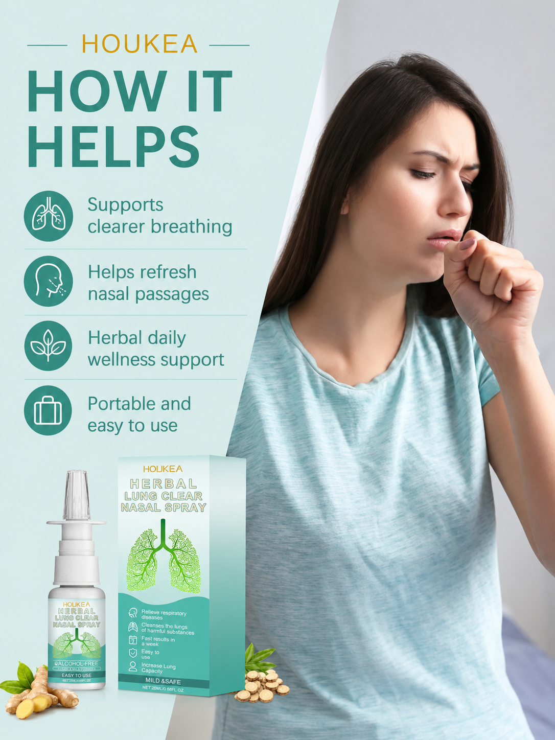 Houkea Herbal Nasal Spray — Natural Lung Clear Formula