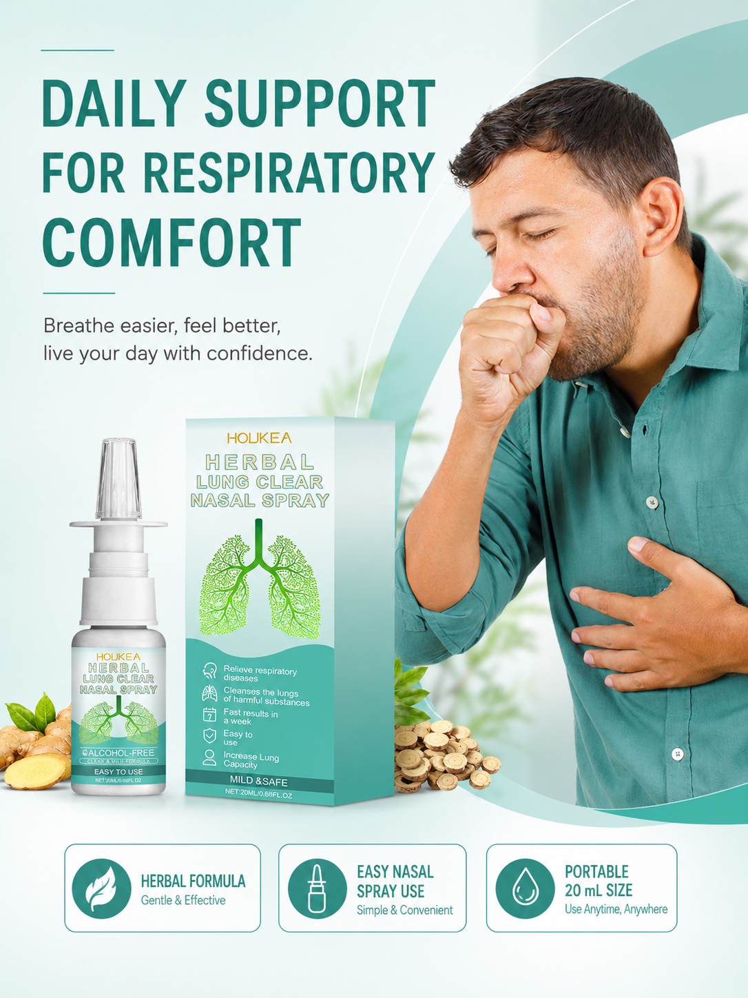 Houkea Herbal Nasal Spray — Natural Lung Clear Formula