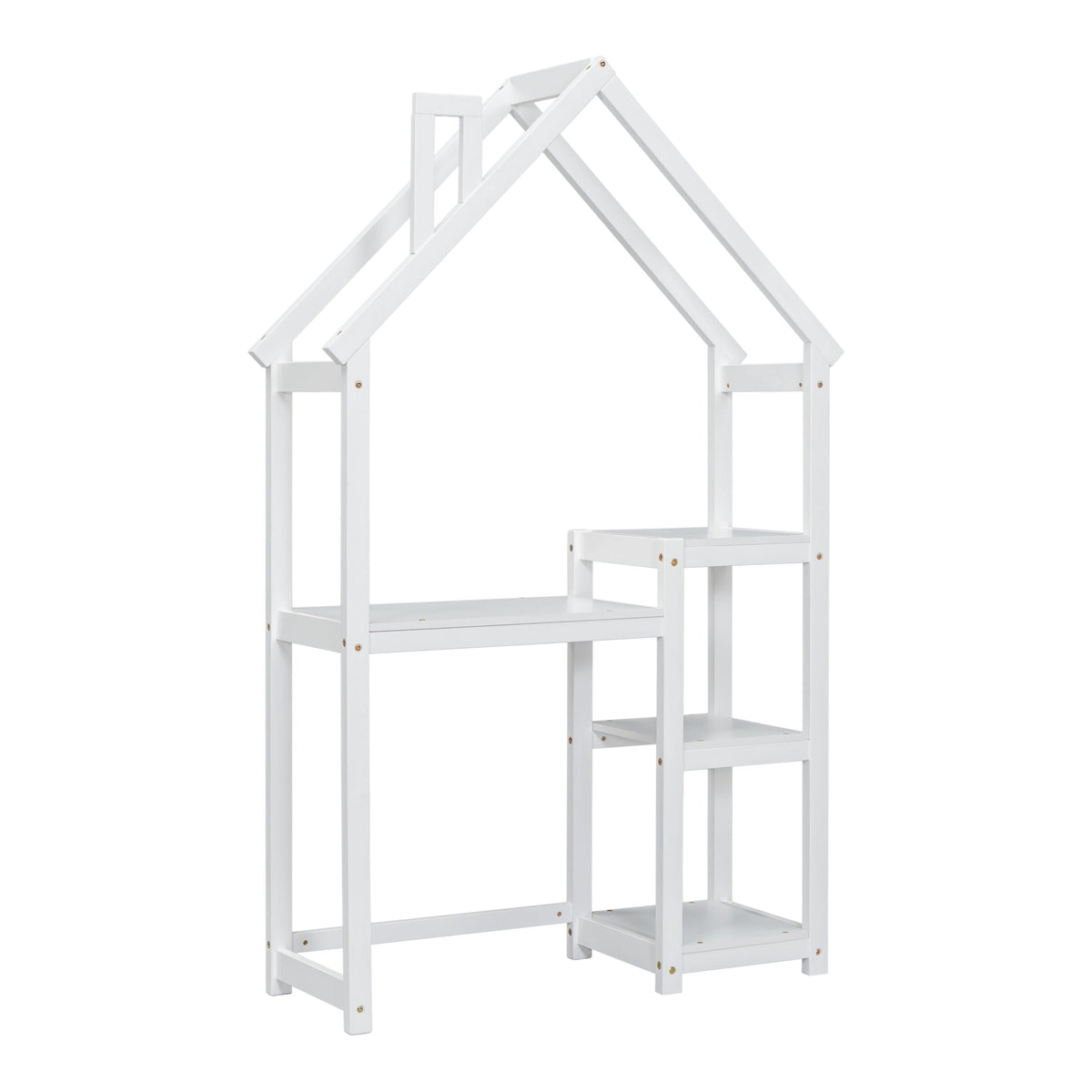 Kids House-Shaped Wooden Desk with Bookshelf Storage