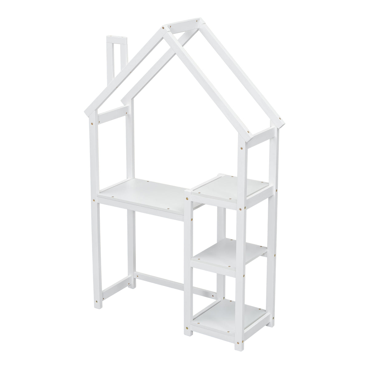 Kids House-Shaped Wooden Desk with Bookshelf Storage