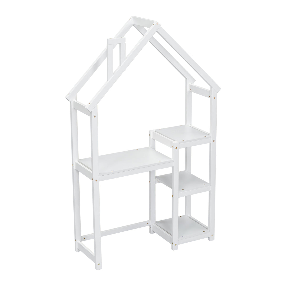Kids House-Shaped Wooden Desk with Bookshelf Storage