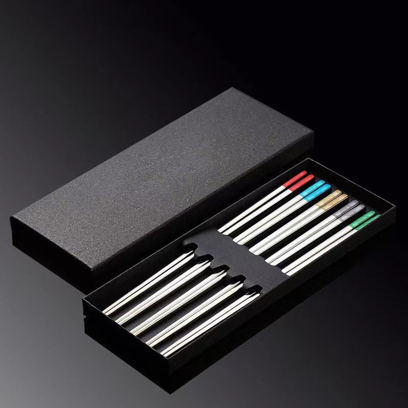 Stainless Steel Blessing Chopsticks Set of 5 Pairs