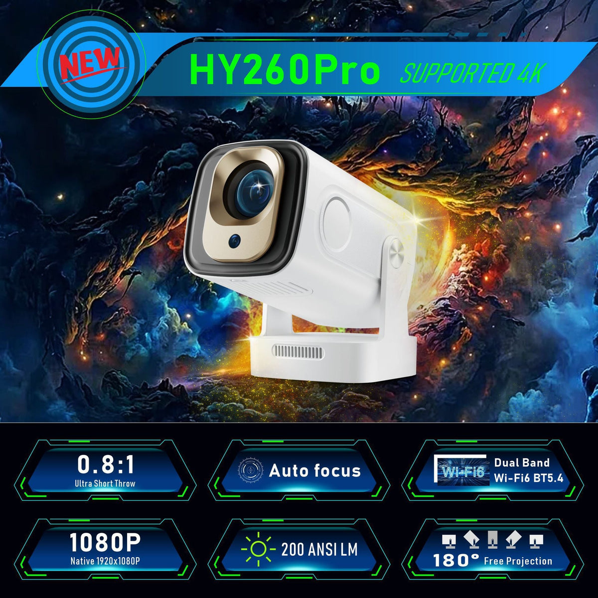 Auto Focus 1080P Smart Projector, Ultra Short Throw