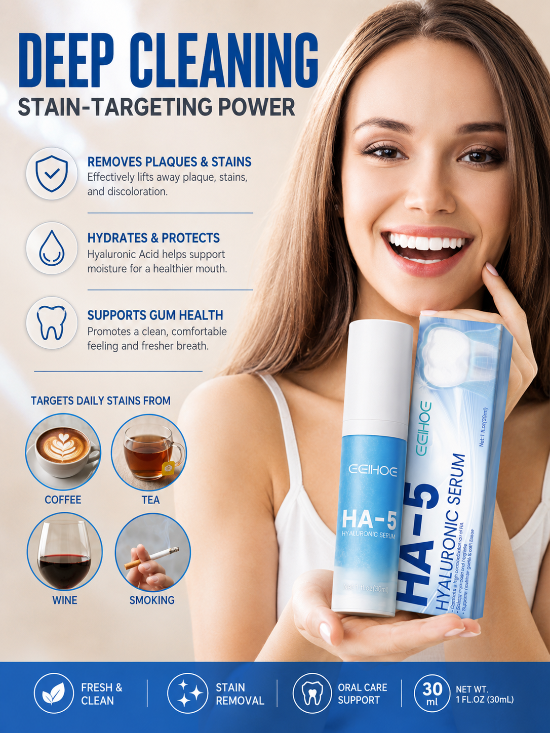 Whitening Toothpaste — Hyaluronic Deep Clean & Stain Removal