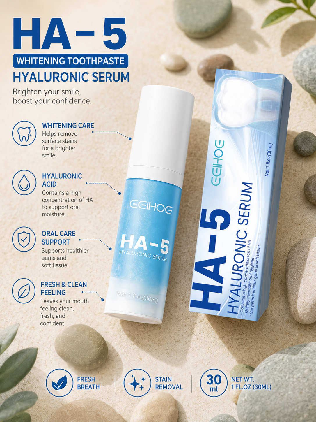Whitening Toothpaste — Hyaluronic Deep Clean & Stain Removal