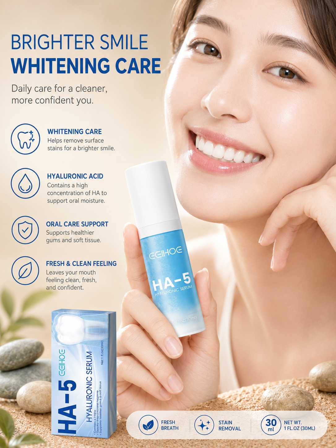 Whitening Toothpaste — Hyaluronic Deep Clean & Stain Removal