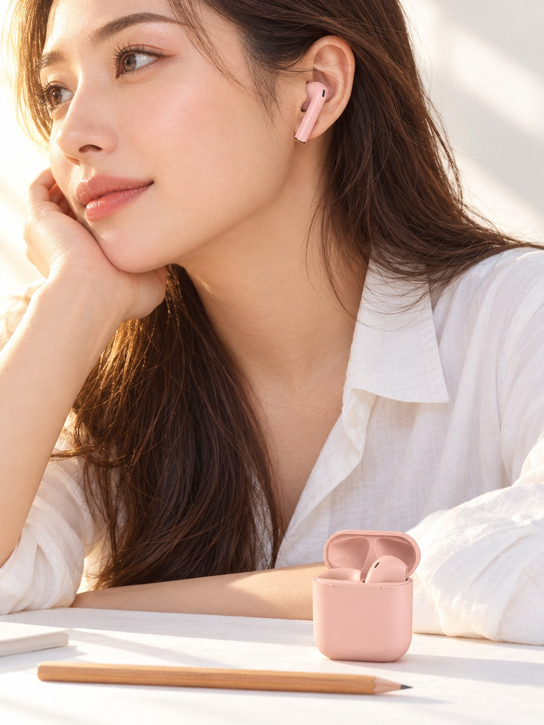Pink Wireless Earbuds with Touch Control, Bluetooth 5.0
