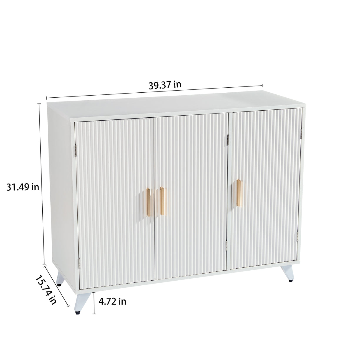 Fluted White Sideboard Buffet Cabinet with Gold Handles