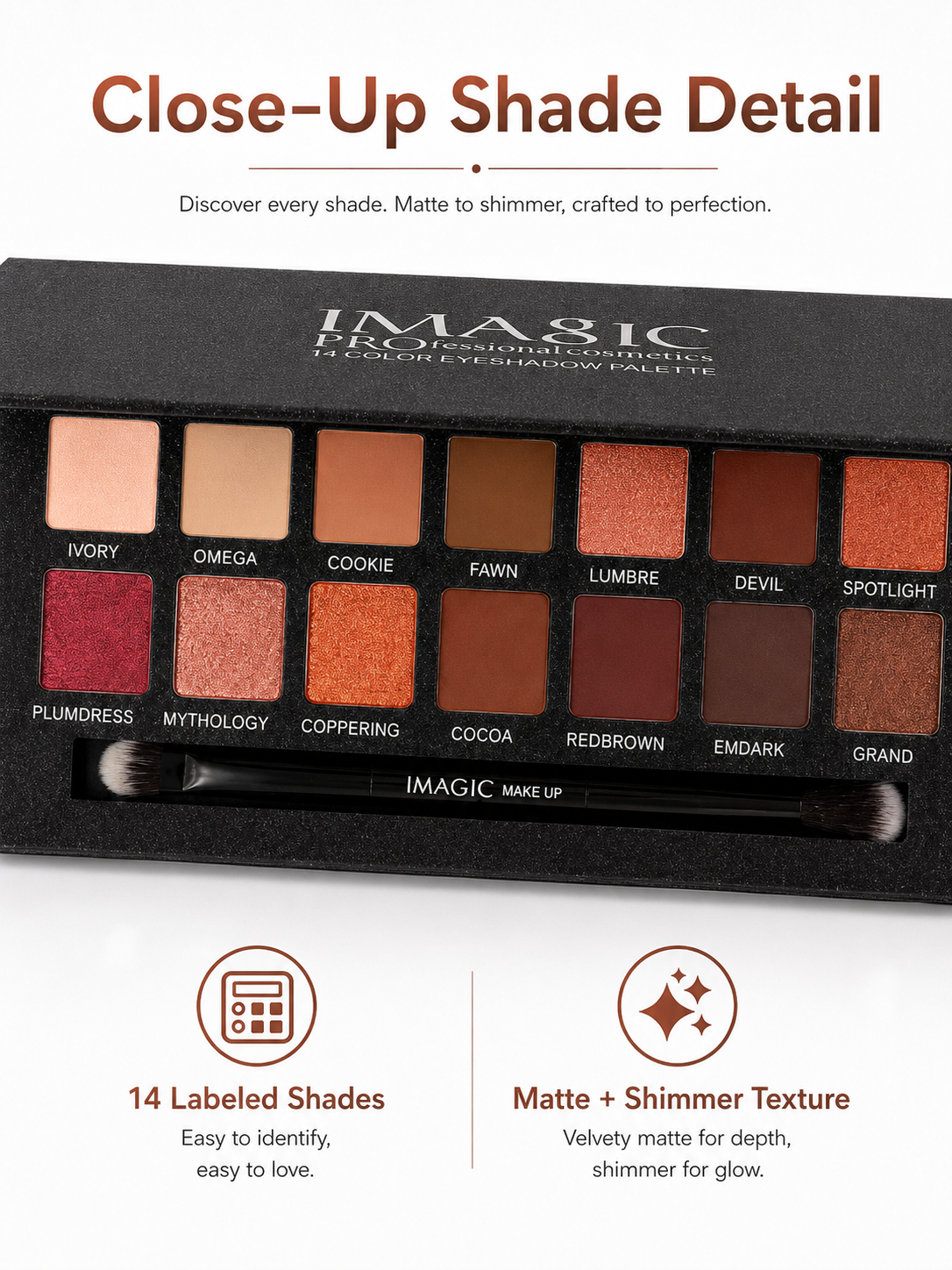 IMAGIC 14-Color Nude Matte Shimmer Eyeshadow Palette
