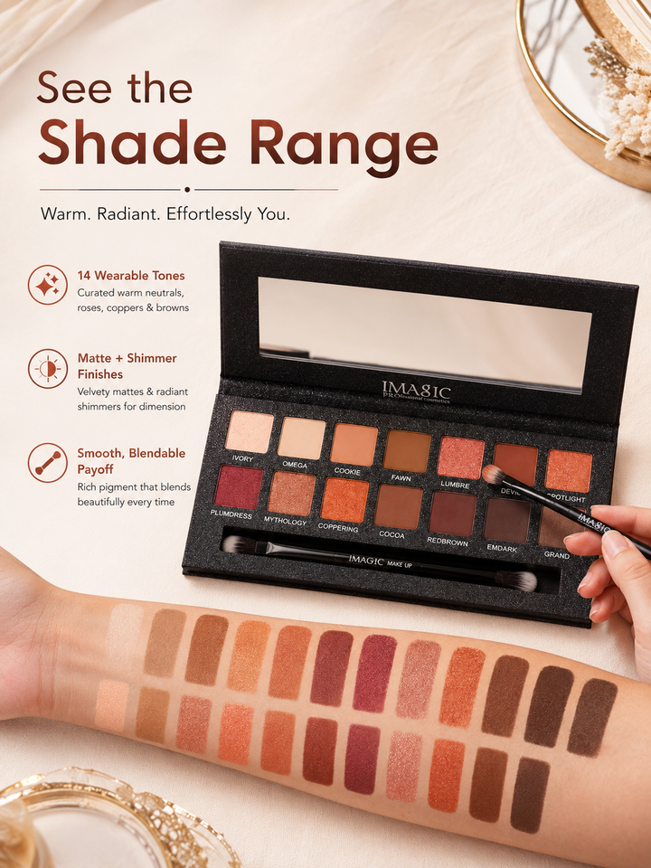 IMAGIC 14-Color Nude Matte Shimmer Eyeshadow Palette