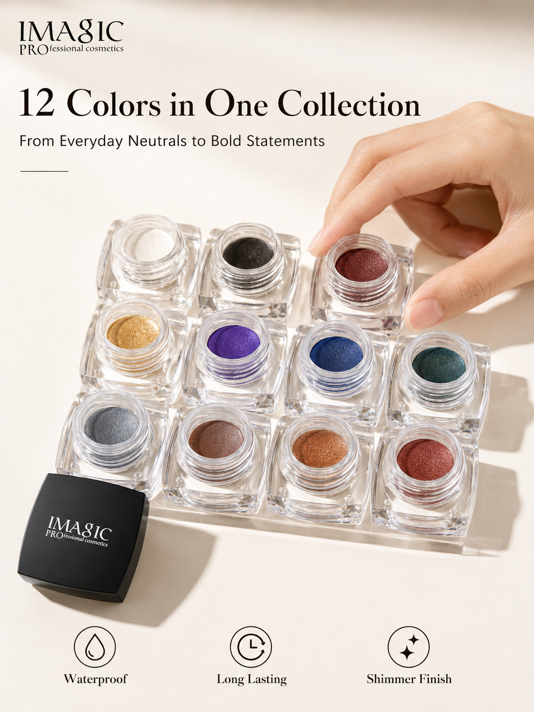 IMAGIC Gel Eyeshadow 12 Colors Waterproof Shimmer Palette