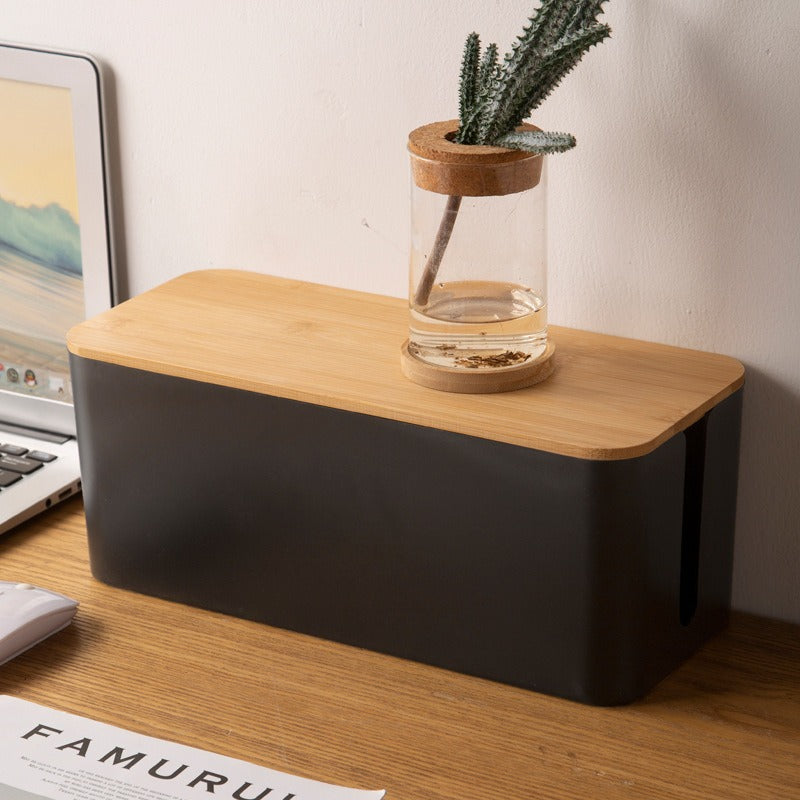Wood Grain Cable Management Box for Desk Power Strips