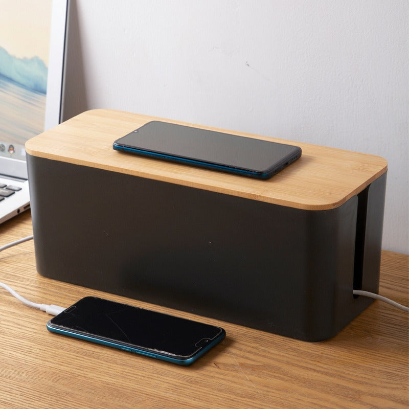 Wood Grain Cable Management Box for Desk Power Strips