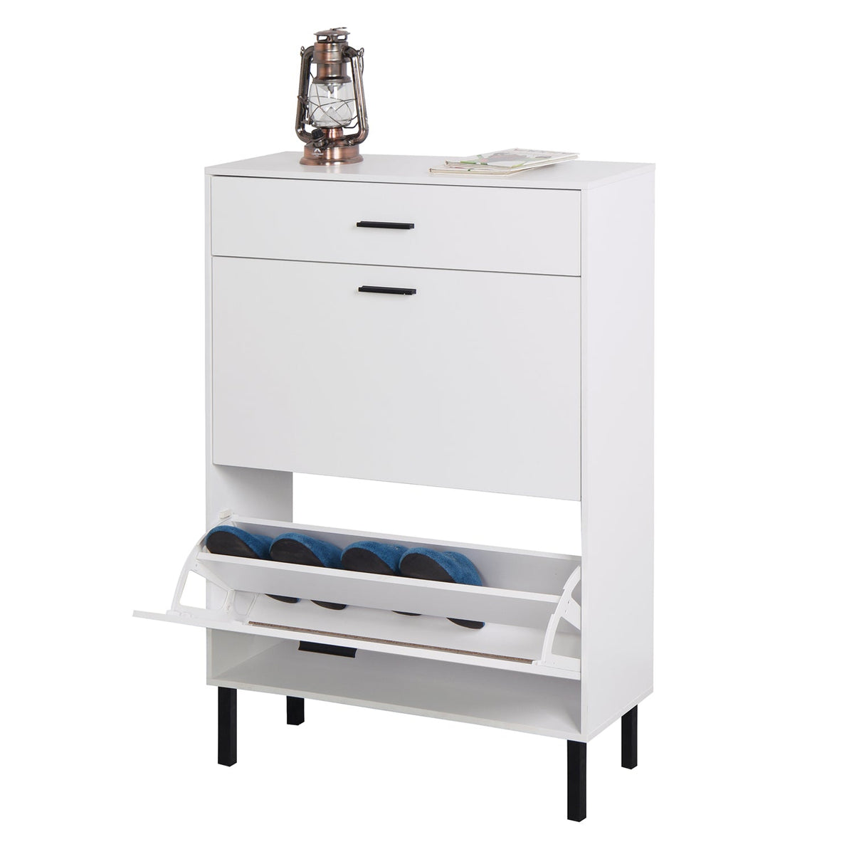 Hidden Shoe Cabinet with Flip-Down Drawers for Entryways